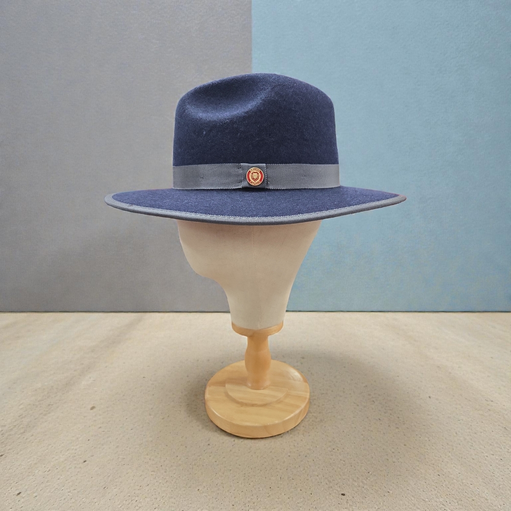 MEN'S BRUNO CAPELO MONARCH COBALT/RED BOTTOM WIDE 3" BRIM WOOL FEDORA. MO-203.